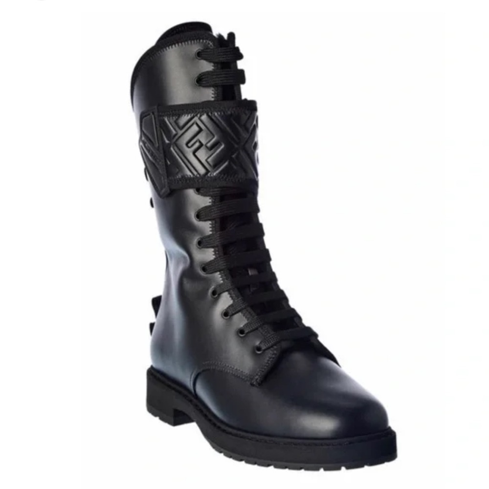Fendi 100% Authentic Ff Leather Boot In Black Leather size 36